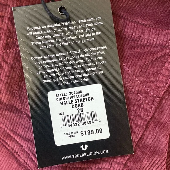 NWT True Religion Halle Stretch Corduroy pants in “Ivy League” - Picture 3 of 11